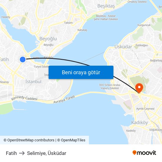 Fatih to Selimiye, Üsküdar map