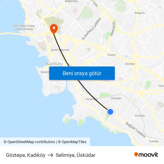 Göztepe, Kadıköy to Selimiye, Üsküdar map