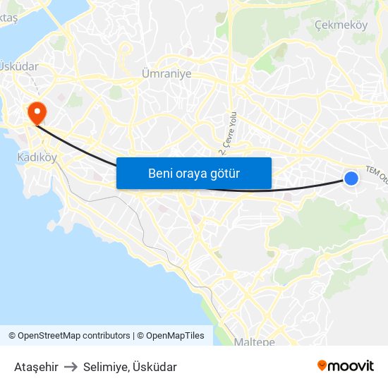 Ataşehir to Selimiye, Üsküdar map