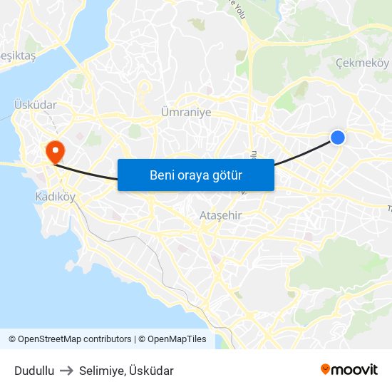 Dudullu to Selimiye, Üsküdar map