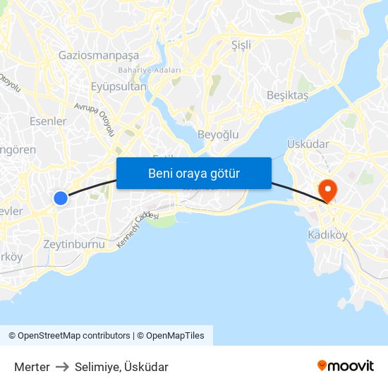 Merter to Selimiye, Üsküdar map