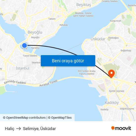 Haliç to Selimiye, Üsküdar map