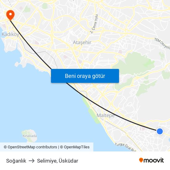 Soğanlık to Selimiye, Üsküdar map