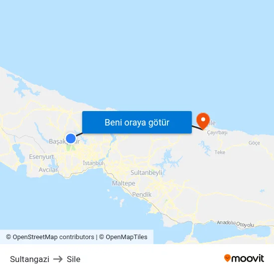Sultangazi to Sile map