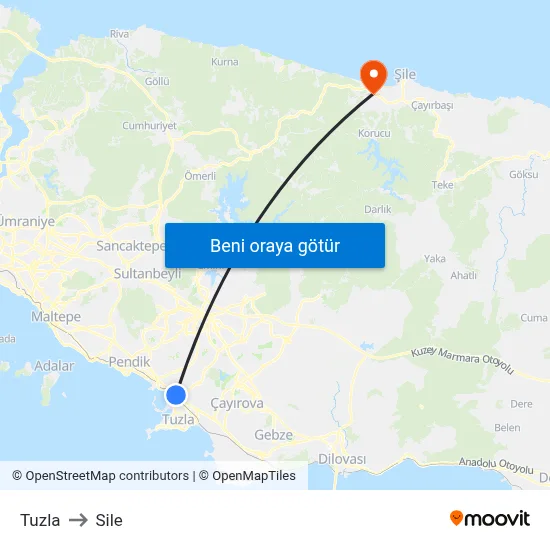 Tuzla to Sile map