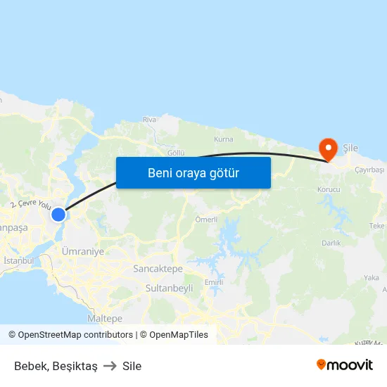 Bebek, Beşiktaş to Sile map