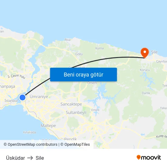 Üsküdar to Sile map