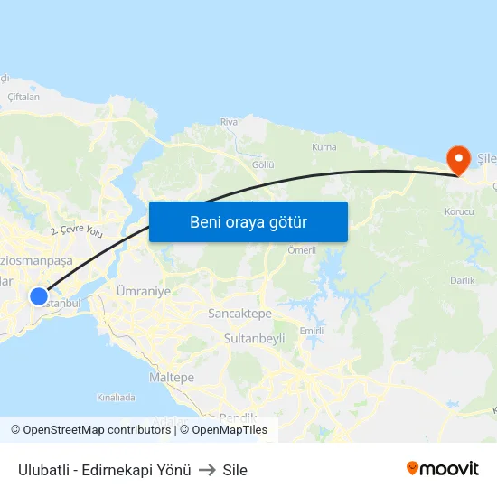 Ulubatli - Edirnekapi Yönü to Sile map