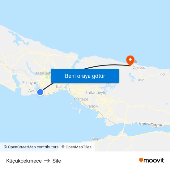 Küçükçekmece to Sile map
