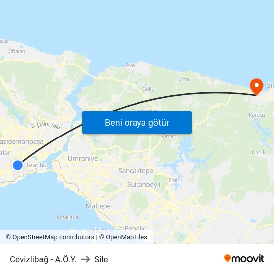 Cevizlibağ - A.Ö.Y. to Sile map