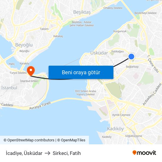 İcadiye, Üsküdar to Sirkeci, Fatih map