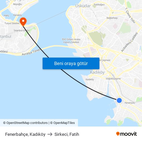 Fenerbahçe, Kadıköy to Sirkeci, Fatih map