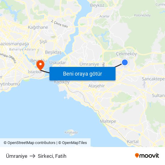 Ümraniye to Sirkeci, Fatih map