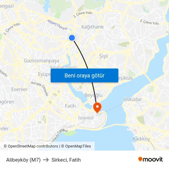 Alibeyköy (M7) to Sirkeci, Fatih map
