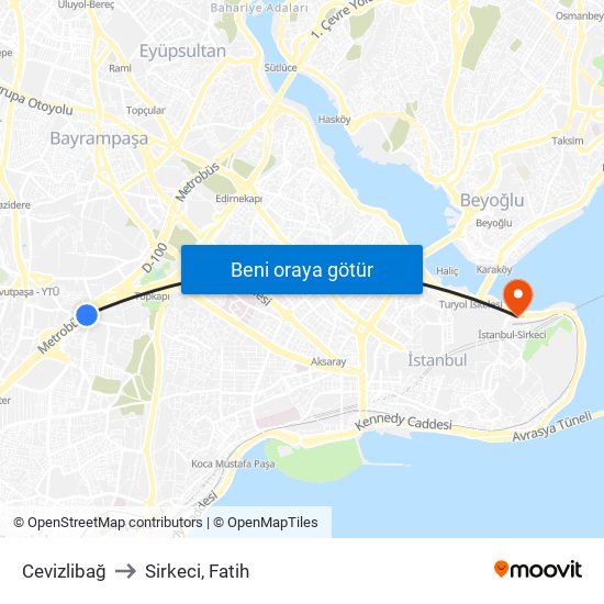 Cevizlibağ to Sirkeci, Fatih map