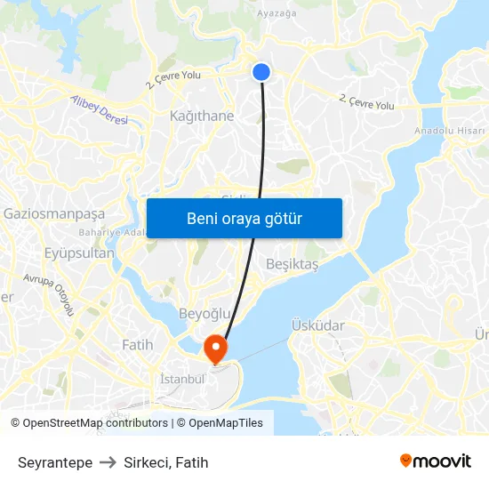 Seyrantepe to Sirkeci, Fatih map