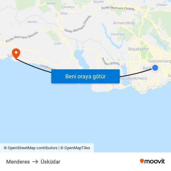 Menderes to Üsküdar map