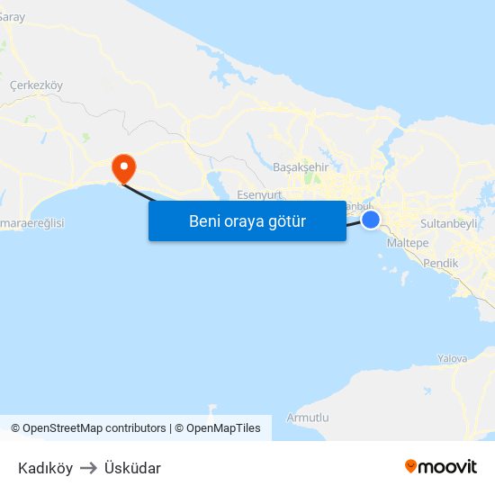 Kadıköy to Üsküdar map