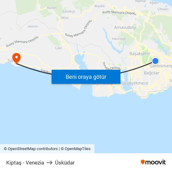 Kiptaş - Venezia to Üsküdar map