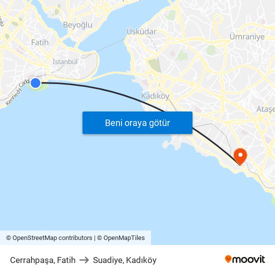 Cerrahpaşa, Fatih to Suadiye, Kadıköy map