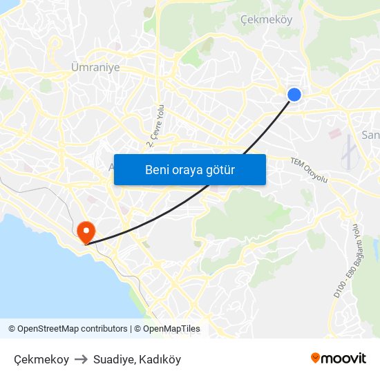 Çekmekoy to Suadiye, Kadıköy map