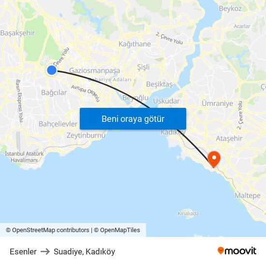 Esenler to Suadiye, Kadıköy map