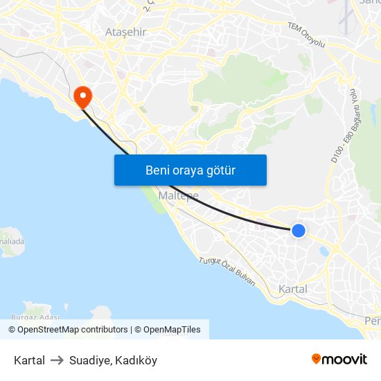 Kartal to Suadiye, Kadıköy map