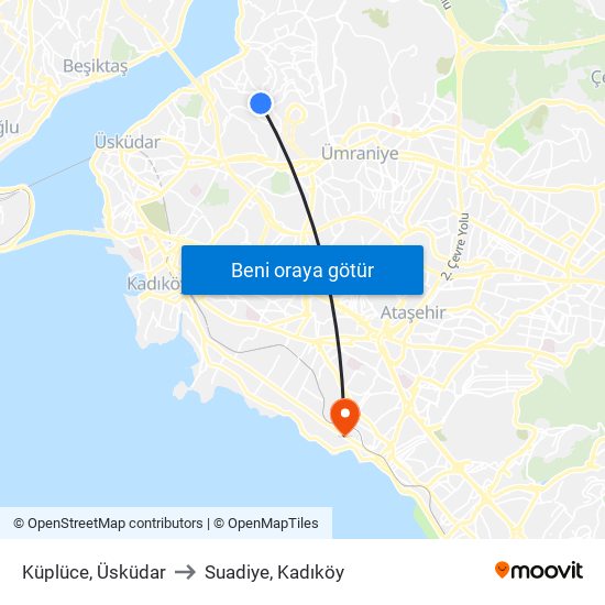 Küplüce, Üsküdar to Suadiye, Kadıköy map