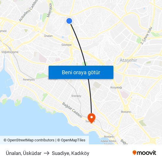 Ünalan, Üsküdar to Suadiye, Kadıköy map