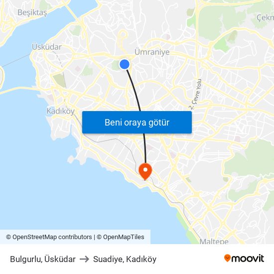 Bulgurlu, Üsküdar to Suadiye, Kadıköy map