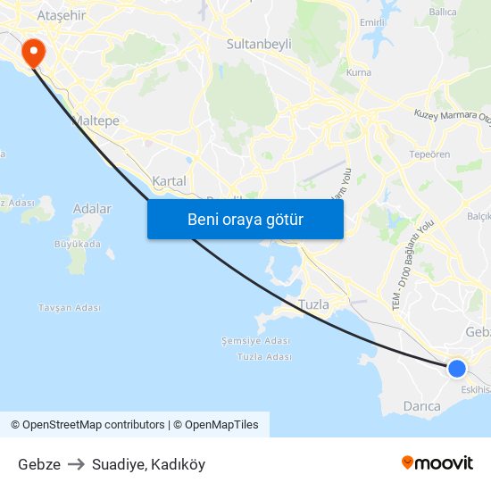 Gebze to Suadiye, Kadıköy map