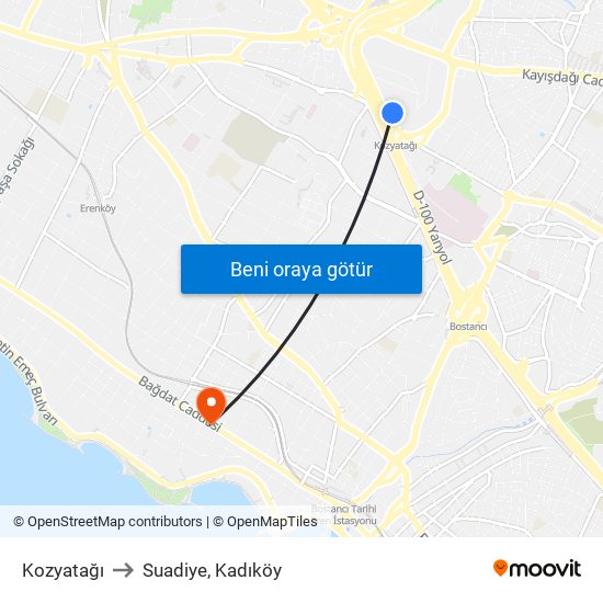 Kozyatağı to Suadiye, Kadıköy map