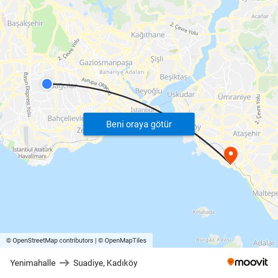 Yenimahalle to Suadiye, Kadıköy map