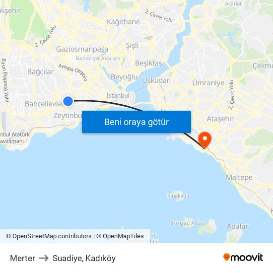 Merter to Suadiye, Kadıköy map