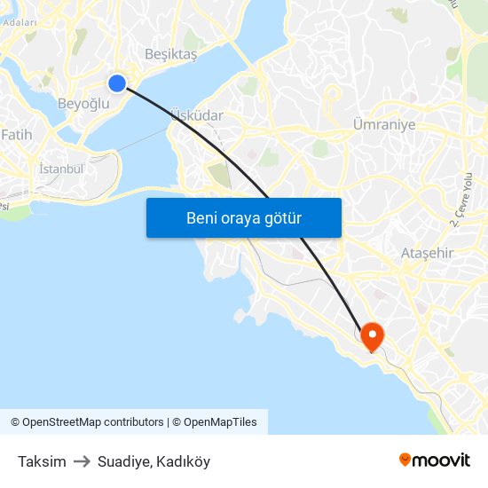 Taksim to Suadiye, Kadıköy map