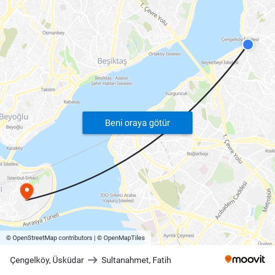 Çengelköy, Üsküdar to Sultanahmet, Fatih map