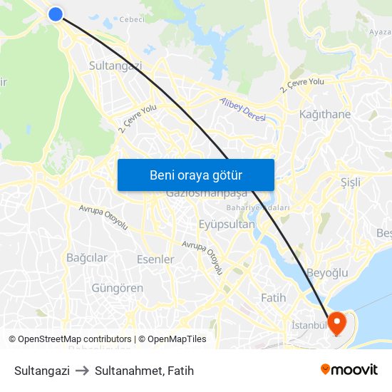 Sultangazi to Sultanahmet, Fatih map