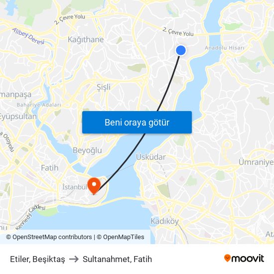 Etiler, Beşiktaş to Sultanahmet, Fatih map