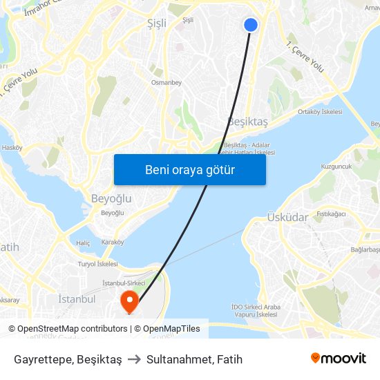 Gayrettepe, Beşiktaş to Sultanahmet, Fatih map
