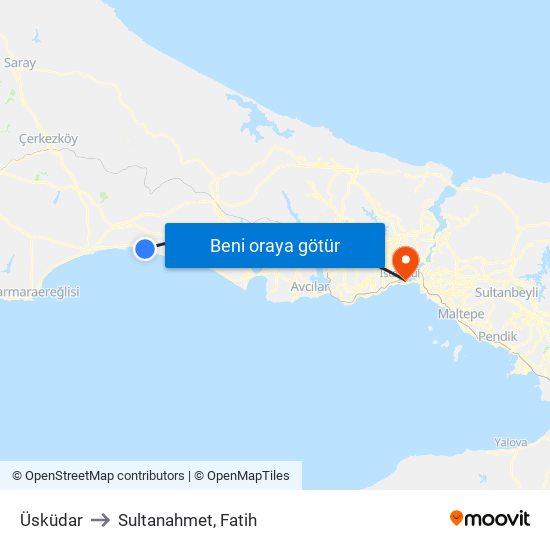 Üsküdar to Sultanahmet, Fatih map