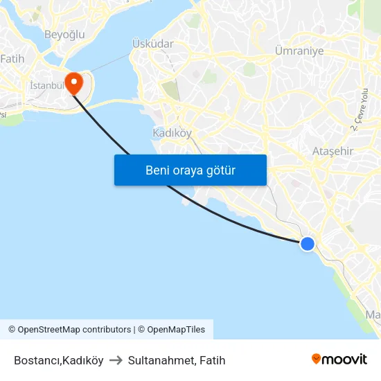 Bostancı,Kadıköy to Sultanahmet, Fatih map