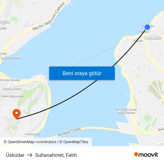 Üsküdar to Sultanahmet, Fatih map