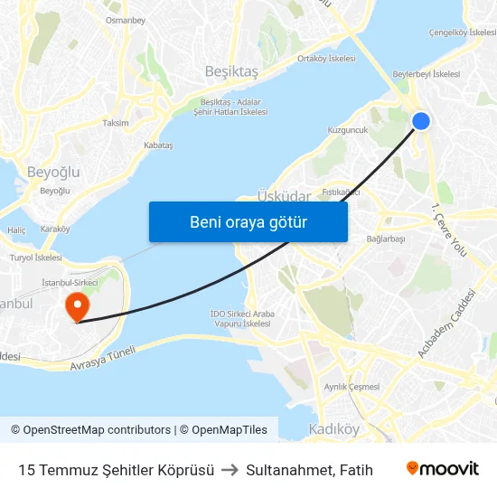 15 Temmuz Şehitler Köprüsü to Sultanahmet, Fatih map