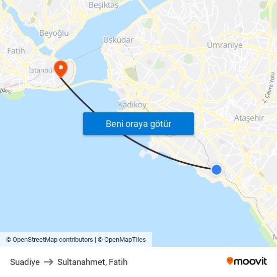 Suadiye to Sultanahmet, Fatih map
