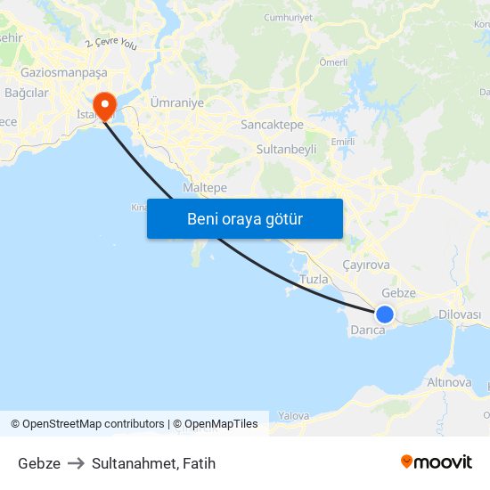 Gebze to Sultanahmet, Fatih map