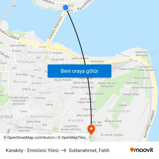 Karaköy - Eminönü Yönü to Sultanahmet, Fatih map