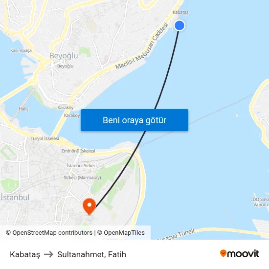 Kabataş to Sultanahmet, Fatih map