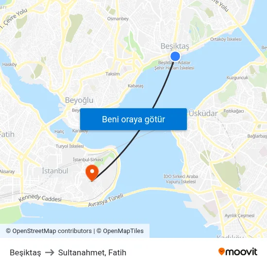 Beşiktaş to Sultanahmet, Fatih map