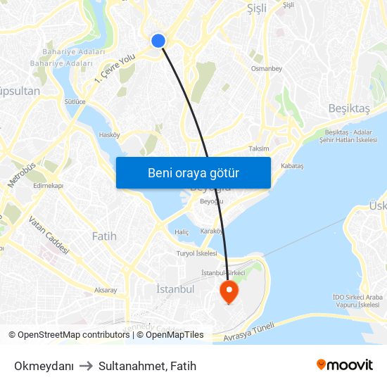 Okmeydanı to Sultanahmet, Fatih map