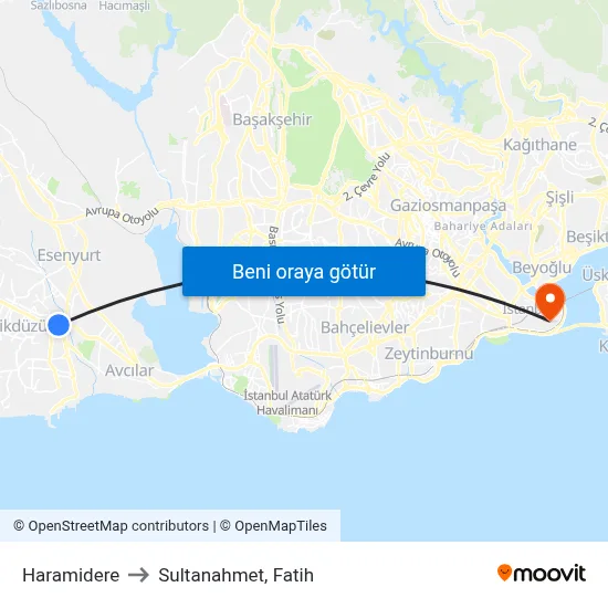 Haramidere to Sultanahmet, Fatih map